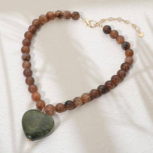 Load image into Gallery viewer, Chunky Marbled Resin Heart Charm Beaded Necklace
