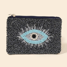 Load image into Gallery viewer, Blue Seed Beaded Evil Eye Coin Purse
