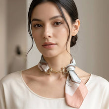 Load image into Gallery viewer, Metal Horsebit Accent Silky Fabric Scarf Necklace
