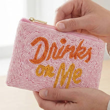 Load image into Gallery viewer, Drinks On Me Print Beaded Coin Purse
