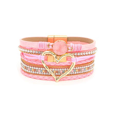 Load image into Gallery viewer, Boho Layered Heart Charm Rhinestone Magnetic Bracelet
