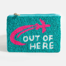 Load image into Gallery viewer, Out Of Here Airplane Seed Beaded Coin Purse
