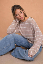 Load image into Gallery viewer, STRIPE LONG SLEEVE CUFFED RELAXED KNIT TOP
