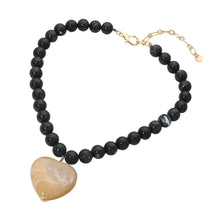 Load image into Gallery viewer, Chunky Marbled Resin Heart Charm Beaded Necklace
