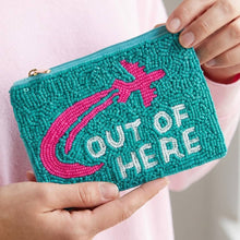 Load image into Gallery viewer, Out Of Here Airplane Seed Beaded Coin Purse
