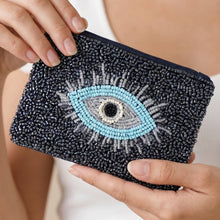Load image into Gallery viewer, Blue Seed Beaded Evil Eye Coin Purse
