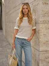 Load image into Gallery viewer, Charming Striped Short Ruffle Sleeve Knitted Sweater VT60773
