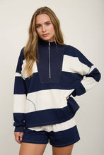 Load image into Gallery viewer, WIDE STRIPE HALF ZIP LONG SLEEVE KNIT TOP
