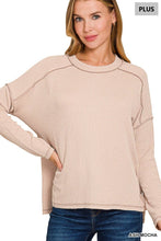 Load image into Gallery viewer, Plus Raised Rib Raw Edge Boat Neck Long Sleeve Top Zenana
