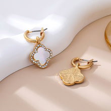Load image into Gallery viewer, MOP Rhinestone Clover Drop Hoop Earrings | 80E61604
