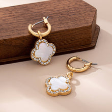 Load image into Gallery viewer, MOP Rhinestone Clover Drop Hoop Earrings | 80E61604

