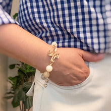 Load image into Gallery viewer, Hammered Cross Marbled Bead Stretch Bracelet

