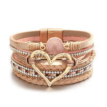 Load image into Gallery viewer, Boho Layered Heart Charm Rhinestone Magnetic Bracelet
