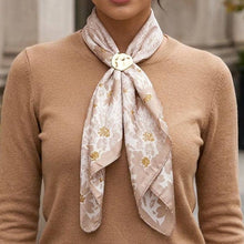 Load image into Gallery viewer, Hammered Metal Round Scarf Ring Accent Printed Fabric Scarf Necklace
