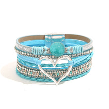 Load image into Gallery viewer, Boho Layered Heart Charm Rhinestone Magnetic Bracelet
