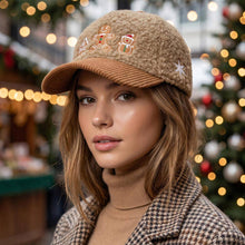 Load image into Gallery viewer, Holiday Gingerbread Embroidered Fuzzy Corduroy Baseball Cap
