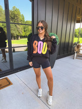 Load image into Gallery viewer, BOO Striped SPLIT NECK Graphic Crewneck on Black
