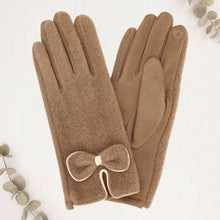 Load image into Gallery viewer, Bow Knot Trim Accent Soft Boucle Texture Smart Touch Winter Gloves
