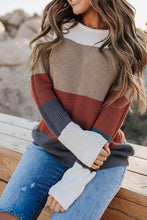 Load image into Gallery viewer, Chestnut Color Block Knitted O-neck Pullover Sweater
