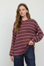 Load image into Gallery viewer, STRIPE LONG SLEEVE CUFFED RELAXED KNIT TOP
