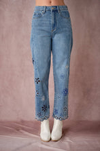 Load image into Gallery viewer, Floral Cutout Beaded Denim Jeans
