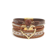 Load image into Gallery viewer, Boho Layered Heart Charm Rhinestone Magnetic Bracelet
