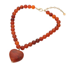 Load image into Gallery viewer, Chunky Marbled Resin Heart Charm Beaded Necklace

