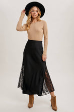 Load image into Gallery viewer, LACE TRIMMED MID-RISE SATIN MIDI SKIRT
