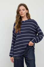 Load image into Gallery viewer, STRIPE LONG SLEEVE CUFFED RELAXED KNIT TOP
