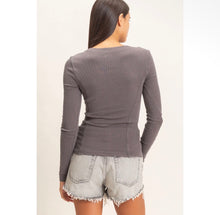 Load image into Gallery viewer, Charcoal Scoop Neck Tee with seam detail
