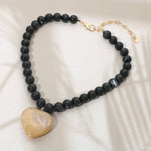Load image into Gallery viewer, Chunky Marbled Resin Heart Charm Beaded Necklace
