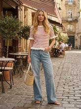 Load image into Gallery viewer, Charming Striped Short Ruffle Sleeve Knitted Sweater VT60773
