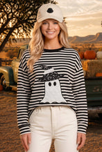 Load image into Gallery viewer, Halloween Ghost Appliqué Striped Long Sleeve Top
