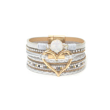 Load image into Gallery viewer, Boho Layered Heart Charm Rhinestone Magnetic Bracelet
