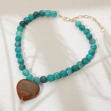 Load image into Gallery viewer, Chunky Marbled Resin Heart Charm Beaded Necklace
