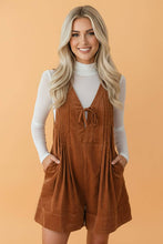 Load image into Gallery viewer, Solid Tie V-Neck Sleeveless Corduroy Romper
