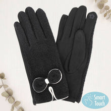 Load image into Gallery viewer, Bow Knot Trim Accent Soft Boucle Texture Smart Touch Winter Gloves
