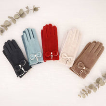 Load image into Gallery viewer, Bow Knot Trim Accent Soft Boucle Texture Smart Touch Winter Gloves
