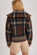 Load image into Gallery viewer, PLAID ZIPPER FRONT WIDE COLLAR FUZZY KNIT SWEATER JACKET
