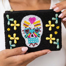 Load image into Gallery viewer, Seed Bead Sugar Skull Coin Purse
