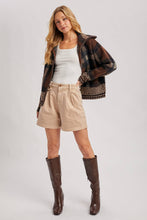 Load image into Gallery viewer, PLAID ZIPPER FRONT WIDE COLLAR FUZZY KNIT SWEATER JACKET
