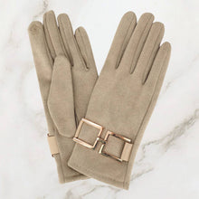 Load image into Gallery viewer, Gold Buckle Accent Faux Suede Smart Touch Winter Gloves
