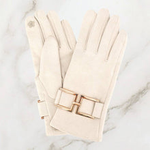 Load image into Gallery viewer, Gold Buckle Accent Faux Suede Smart Touch Winter Gloves
