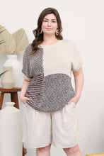 Load image into Gallery viewer, PLUS MULTI PATTERN COLORBLOCK SHORT SLEEVE SWEATER
