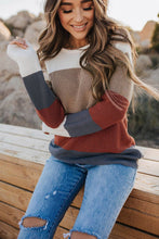 Load image into Gallery viewer, Chestnut Color Block Knitted O-neck Pullover Sweater
