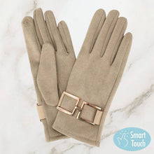 Load image into Gallery viewer, Gold Buckle Accent Faux Suede Smart Touch Winter Gloves

