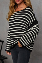 Load image into Gallery viewer, Oversized Exposed seam Batwing Sleeve Stripe Knit sweater
