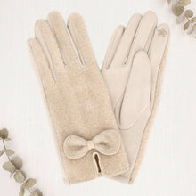 Load image into Gallery viewer, Bow Knot Trim Accent Soft Boucle Texture Smart Touch Winter Gloves
