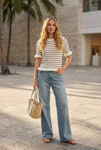 Load image into Gallery viewer, Charming Striped Short Ruffle Sleeve Knitted Sweater VT60773
