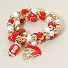 Load image into Gallery viewer, 3PCS - Game Day Football Helmet Charm Beaded Stretch Multi Layered Bracelets
